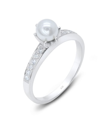 Silver Ring Decorated With Pearl and CZ Setting NSR-2892